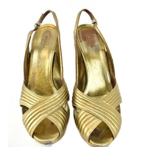 GUCCI: Antique Gold, Leather & "Horsebit" Heels - Picture 3 of 10